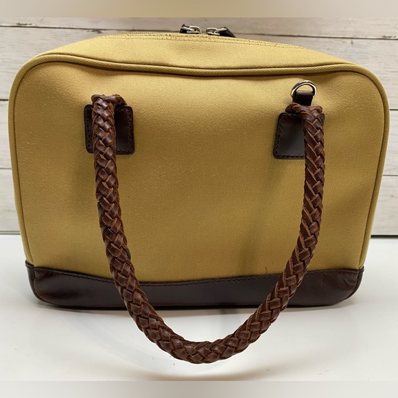 Lauren by Ralph Lauren Tan Canvas Hand Bag Purse Braided Leather Straps & Bottom - Picture 16 of 16